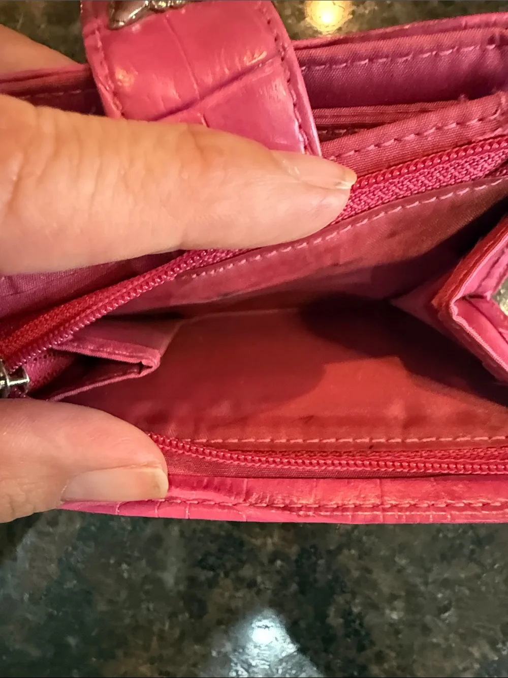 Vintage Pink Croc-Textured Butterfly Snap Wallet - Women